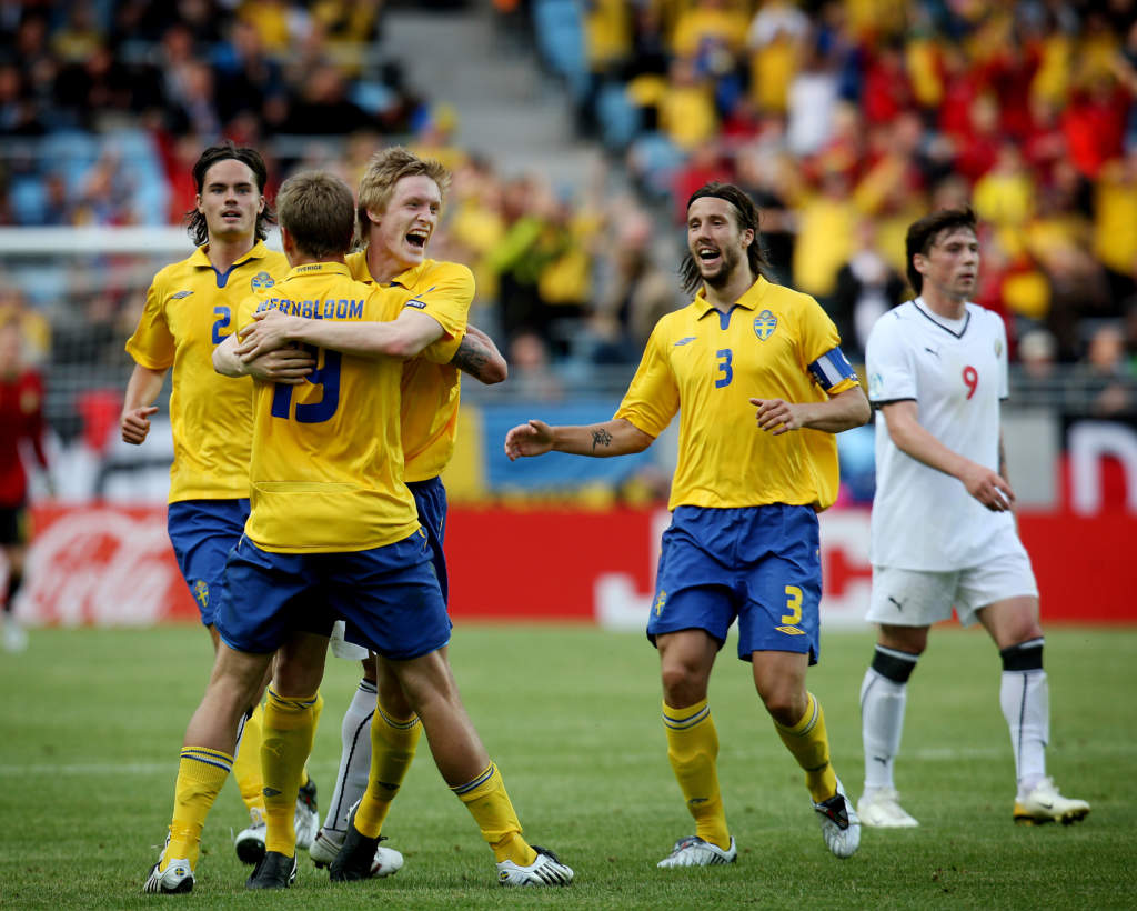 u21-em, sverige - vitryssland, 5 - 1, frv mikael lustig, pontus wernbloom, rasmus elm och mattias bjrsmyr, fotbollsspelare sverige, match action u21 glad jublar